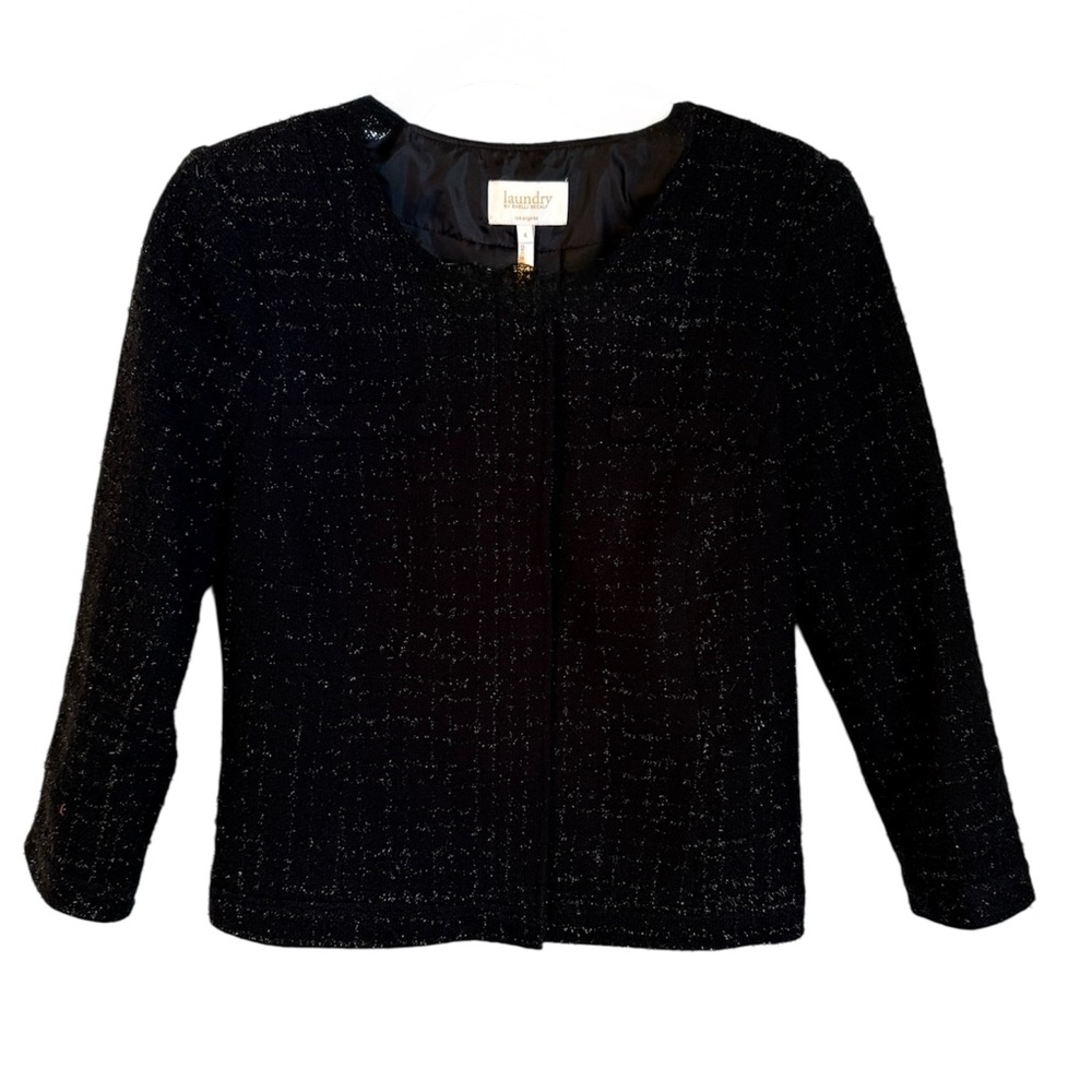 Laundry By Shelli Segal Black Metallic Thread Tweed Blazer Size 4